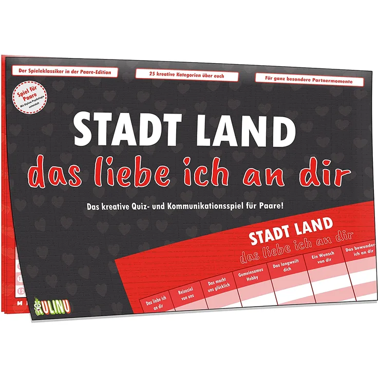 Kulinu Stadt, Land, das Liebe ich an dir - Spiel für Paare - Partner Geschenke Jahrestag - Geschenk für ihn sie Freund Freundin - 100% Made in Germany