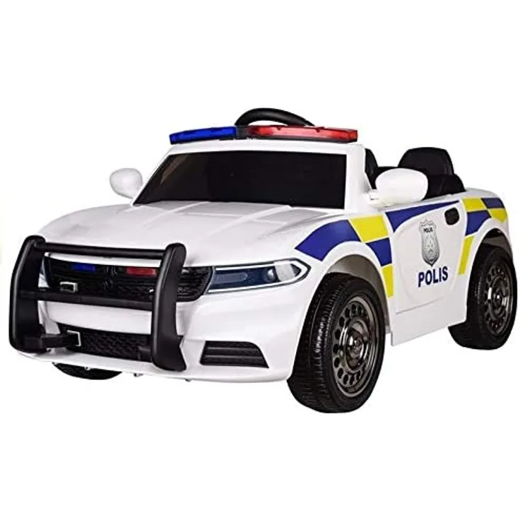 Kinderfahrzeug Polizei Weiß EVA-Reifen Ledersitz USB SD MP3 Fahrzeug