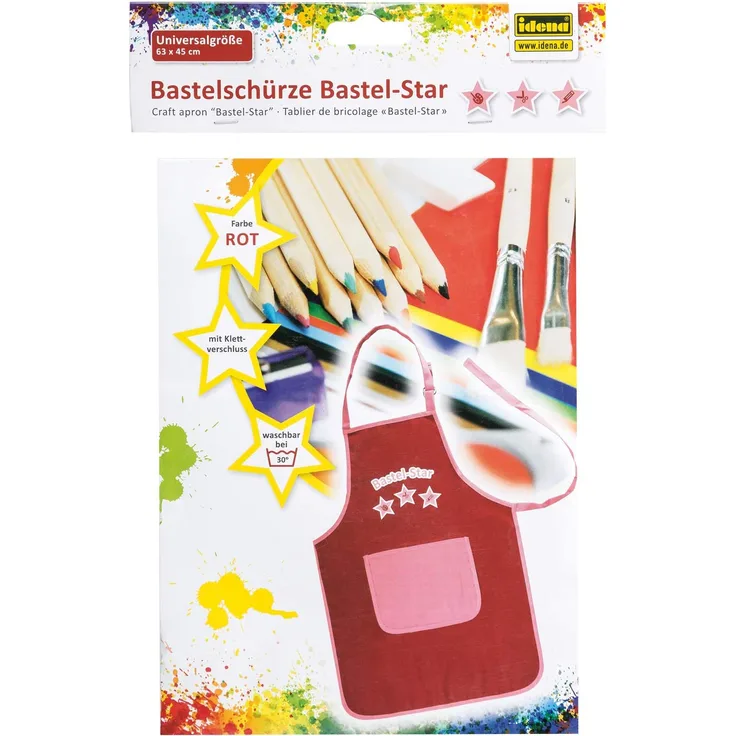 Idena 60003 - Bastelschürze für Kinder mit Klettverschluss, perfekt zum Malen, Basteln, Kochen und Matschen, rot