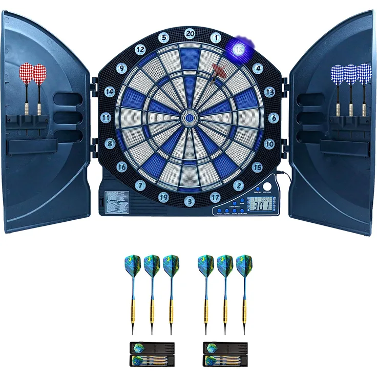 Best Sporting Dart Set Cambridge Xtra mit 12 Dartpfeilen & 24 Ersatzspitzen I Dartscheibe elektronisch im hochwertigen Set I elektronische Dartscheibe mit LED-Anzeigen I Dartboard Kabinet
