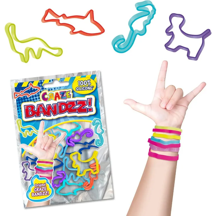 CRAZE BANDZZ! bunte Armbänder 6er Pack verschiedene Formen hautfreundlich Haargummis 100% Kinder Silikon-Armband MEGA TREND 26588