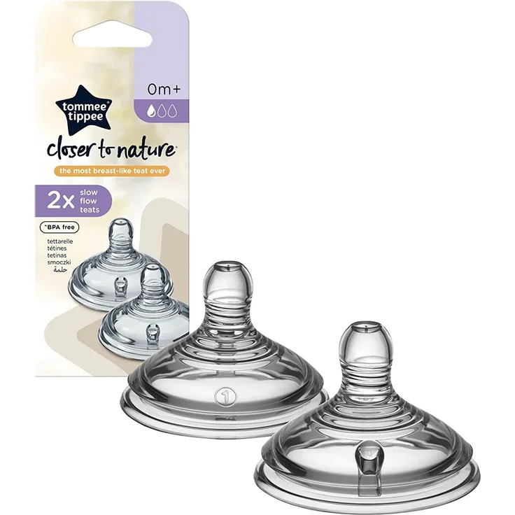 Tommee Tippee Closer to Nature Trinksauger, Natürlich Geformt mit Anti-Kolik Ventil, Weiches Silikon, Langsamer Milchfluss, ab 0 Monate, 2-er Set