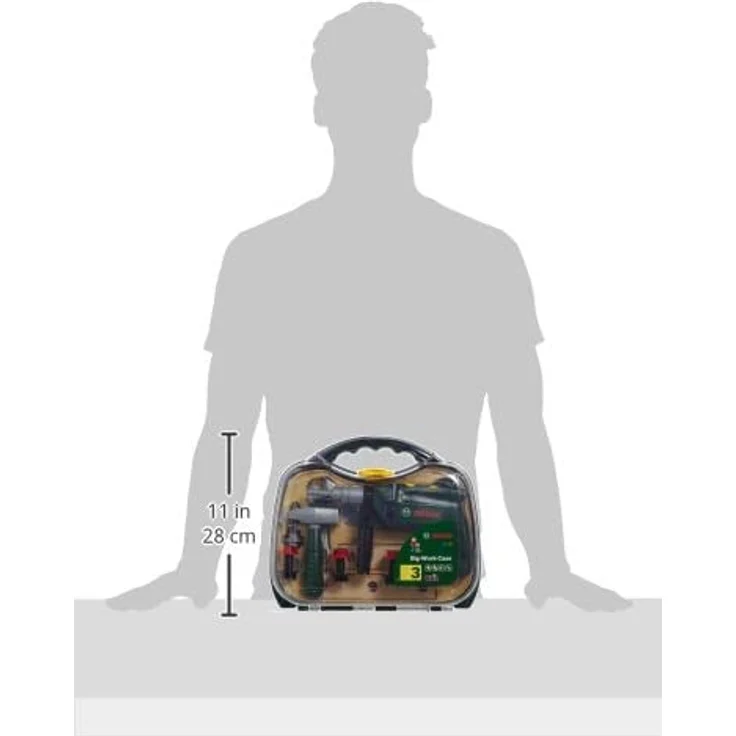 Theo Klein 8416 Bosch Werkzeugkoffer, groß I 16-teiliges Werkzeug-Set I Inkl. batteriebetriebenem Bohrer mit Licht und Sound I Maße: 32 cm x 8 cm x 29 cm – Bild 5