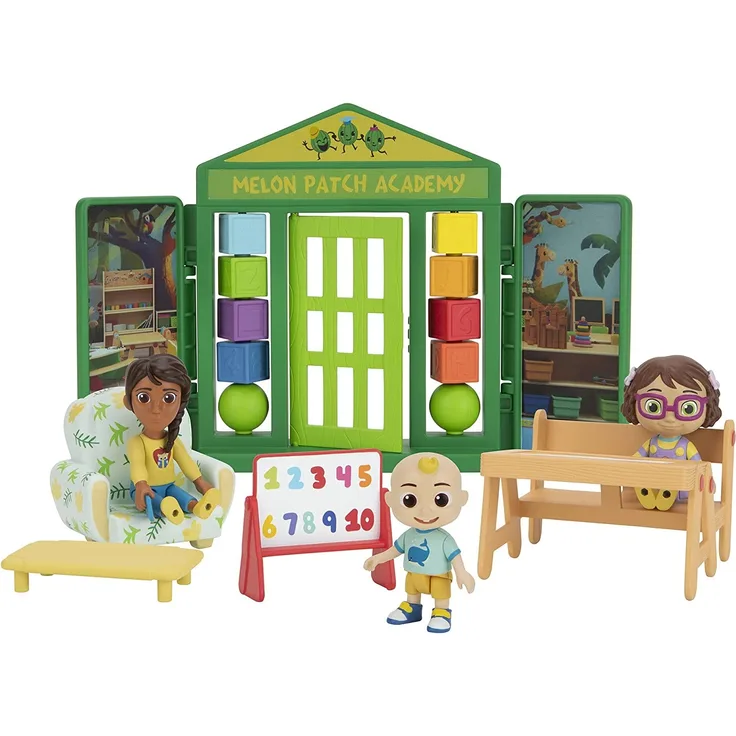 CoComelon CMW0067 Deluxe Spielset Schule, mit 3 beweglichen Figuren und Zubehör, Spielzeug ab 3 Jahren School Time