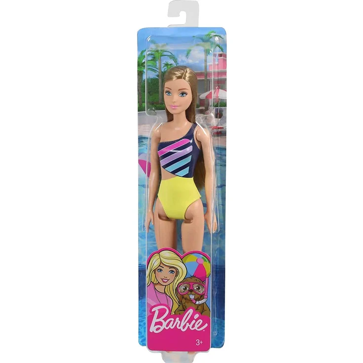 Barbie GHW41 - Beach Puppe mit Badeanzug im Streifenmuster, Spielzeug ab 3 Jahren – Bild 6