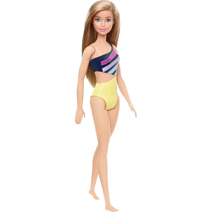 Barbie GHW41 - Beach Puppe mit Badeanzug im Streifenmuster, Spielzeug ab 3 Jahren – Bild 1