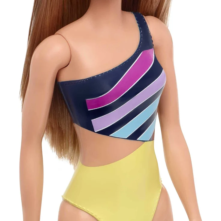 Barbie GHW41 - Beach Puppe mit Badeanzug im Streifenmuster, Spielzeug ab 3 Jahren – Bild 5