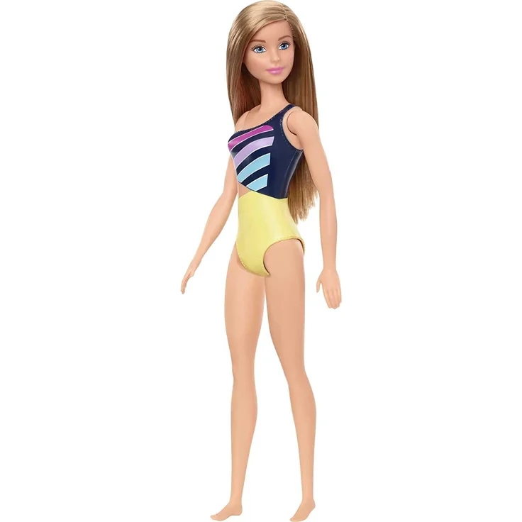 Barbie GHW41 - Beach Puppe mit Badeanzug im Streifenmuster, Spielzeug ab 3 Jahren – Bild 2