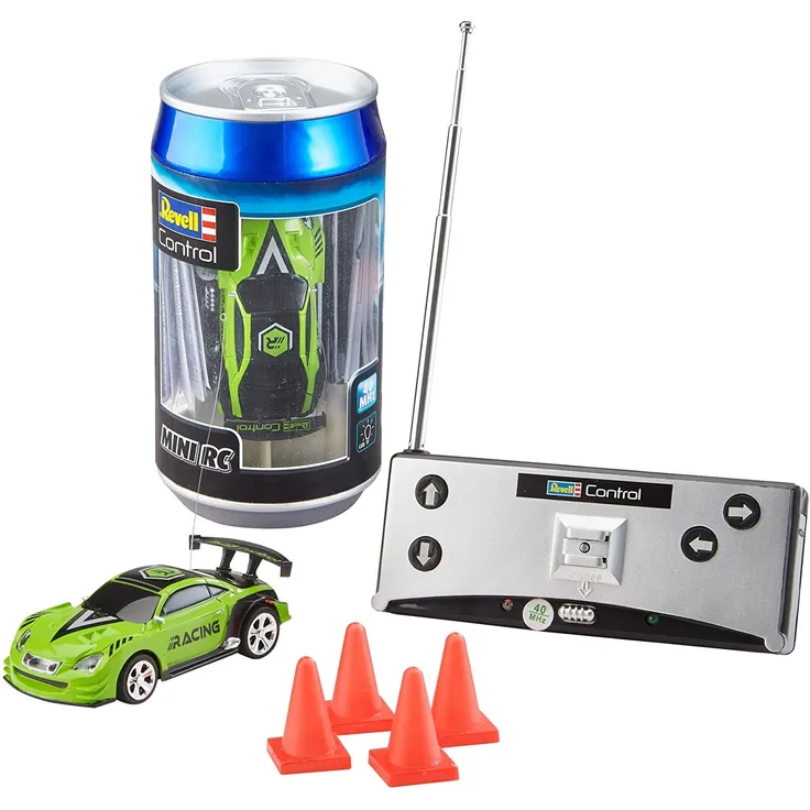 Revell Control 23560 Mini RC Racing-Car aus der Dose mit 40MHz-Fernsteuerung inkl. Ladefunktion, LED-Licht, kurze Ladezeit, lange Fahrzeit kleines ferngesteuertes Auto, Sportwagen