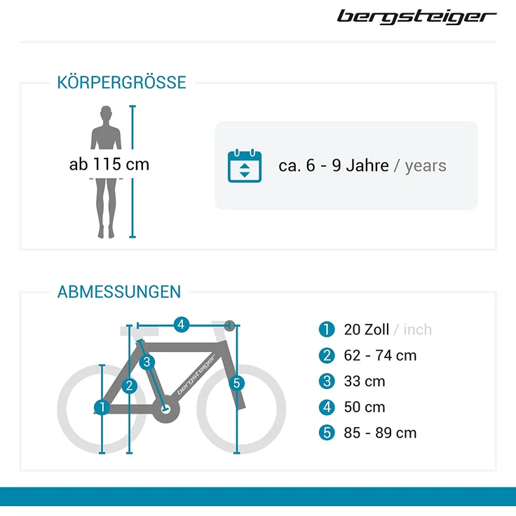 Bergsteiger Jugendfahrrad Atlantis, 6 Gang Shimano Tourney RD-TY300 Schaltwerk, 20 Zoll, RH 33 cm, blau – Bild 2