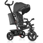 Lionelo Haari 2in1 Dreirad mit Schubstange ab 18 Monate bis 25kg Vorwärts und Rückwärtsfahrt schlauchlose Gummireifen Freilauf geräumiger Korb Tasche Getränkehalter (Grau)