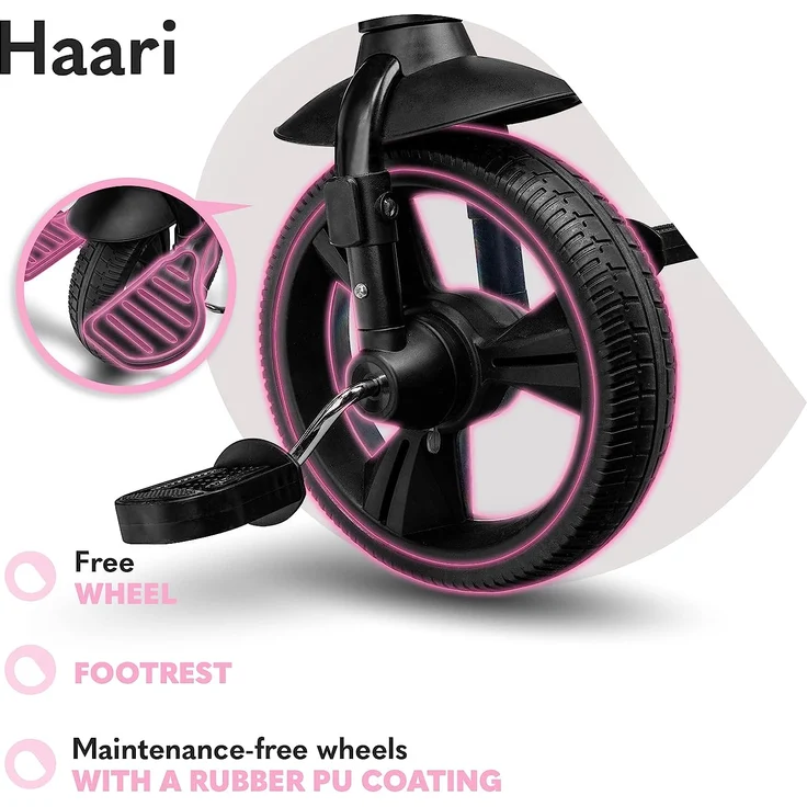 Lionelo Haari 2in1 Dreirad mit Schubstange ab 18 Monate bis 25kg Vorwärts und Rückwärtsfahrt schlauchlose Gummireifen Freilauf geräumiger Korb Tasche Getränkehalter (Grau) – Bild 9