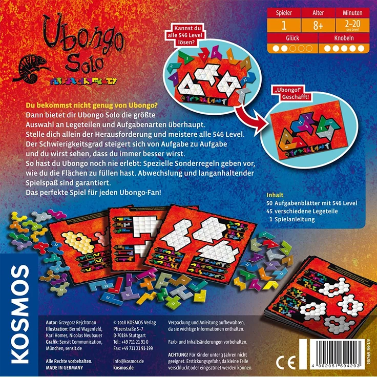Kosmos 694203 - Ubongo Solo, 1 Spieler - 45 Legeteile - 546 Level, Knobelspaß und Legespiel, Brettspiel ab 8 Jahre – Bild 2