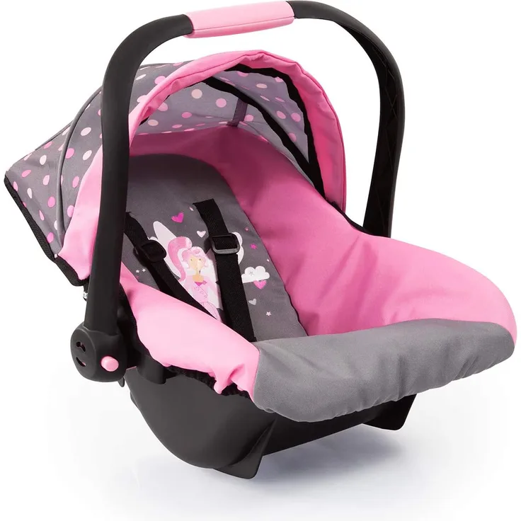 Bayer Design 67966AA Puppen-Autositz EasyGo, Puppenzubehör, passend zu Vario-Puppenwagen, mit Abdeckung, grau, mit Feemotiv und modernen Muster