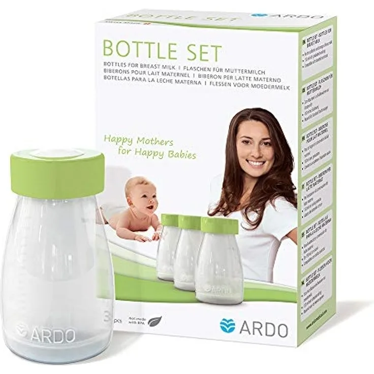 Ardo Bottle Set – Hochwertige Flaschen zur hygienischen Aufbewahrung von Muttermilch – Passend für Standard Flaschensauger – 3 Muttermilchbehälter