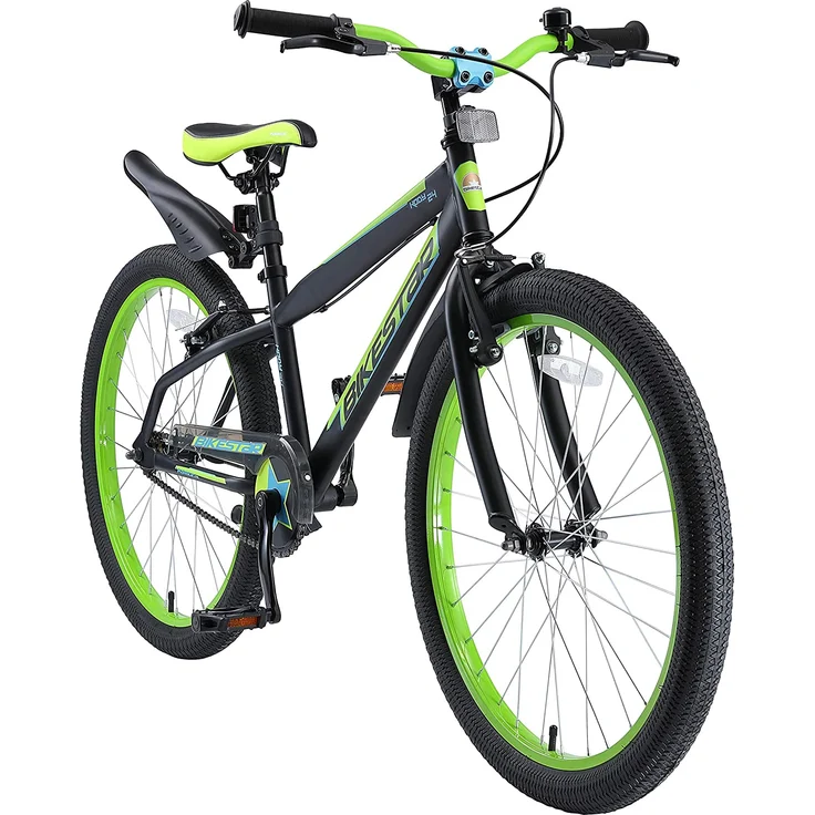 BIKESTAR Kinder Fahrrad ab 9 Jahre | 24 Zoll Urban Jungle Kinderrad | Schwarz Grün - Preisvergleich – Bild 1