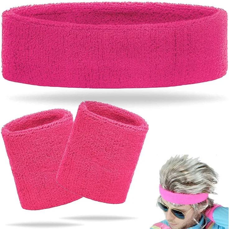 TK Gruppe Timo Klingler 3 in 1 Schweißband pink Set mit Stirnband - als Accessoire Vokuhila Kostüm zu Retro neon 80er 90er Outfit Fasching & Karneval
