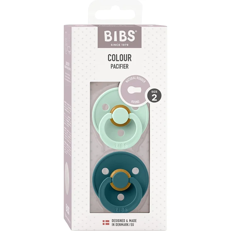 BIBS Colour Schnuller 2er-Pack, BPA-frei, Kirschform Nippel. Naturkautschuk / Latex, Hergestellt in Dänemark. 6-18 Monate (2er Pack), Nordic Mint / Forest Lake – Bild 3