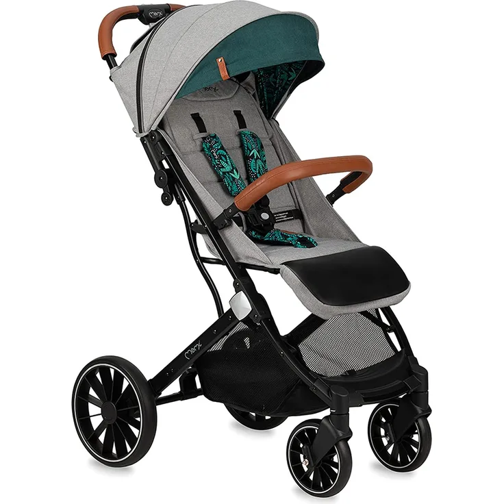 MoMi ESTELLE DAKAR Kinderwagen ab 6. Monat (bis 22 kg), klappbarer Buggy mit 5-Punkt-Sicherheitsgurt, Einkaufskorb und Liegefunktion, Teleskop-Stange zum Ziehen, steht nach dem Zusammenklappen Jungle