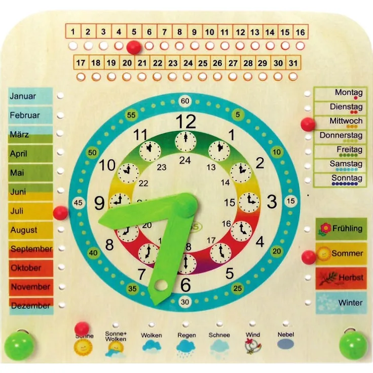Hess Holzspielzeug 14658 - Stand - Kinderlernuhr aus Holz, ca. 25 x 25 cm