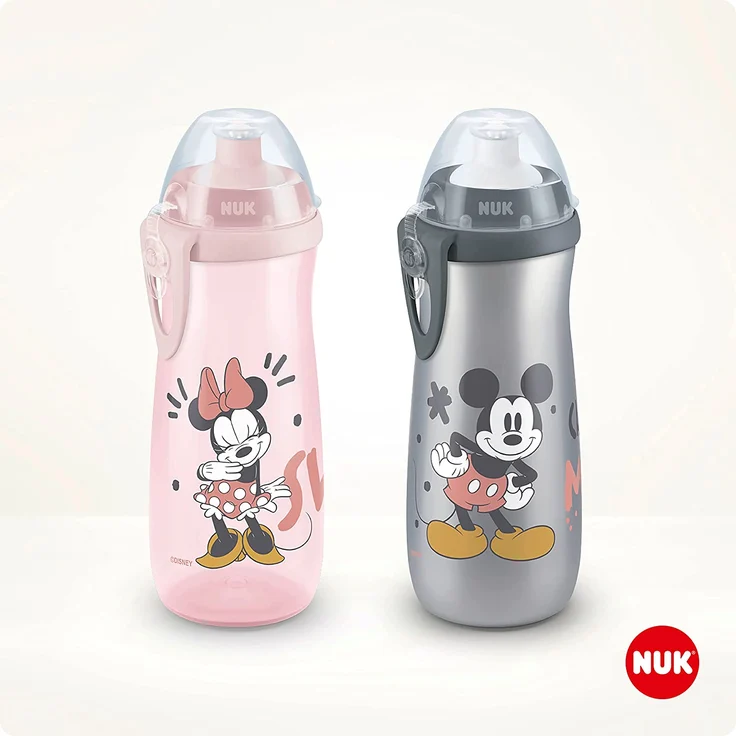 NUK Sports Cup Kinder Trinkflasche | 24+ Monate | auslaufsichere Push-Pull-Tülle | Clip und Schutzkappe | BPA-frei | 450 ml | Disney Minnie Maus (grau) – Bild 4