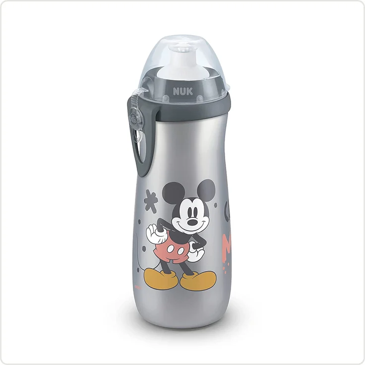 NUK Sports Cup Kinder Trinkflasche | 24+ Monate | auslaufsichere Push-Pull-Tülle | Clip und Schutzkappe | BPA-frei | 450 ml | Disney Minnie Maus (grau) – Bild 1