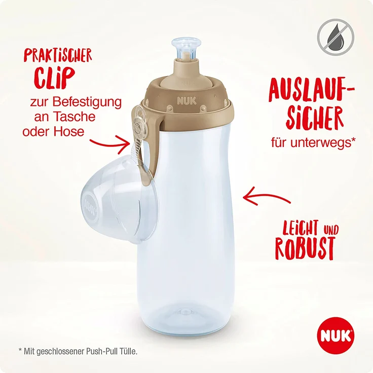 NUK Sports Cup Kinder Trinkflasche | 24+ Monate | auslaufsichere Push-Pull-Tülle | Clip und Schutzkappe | BPA-frei | 450 ml | Disney Minnie Maus (grau) – Bild 3