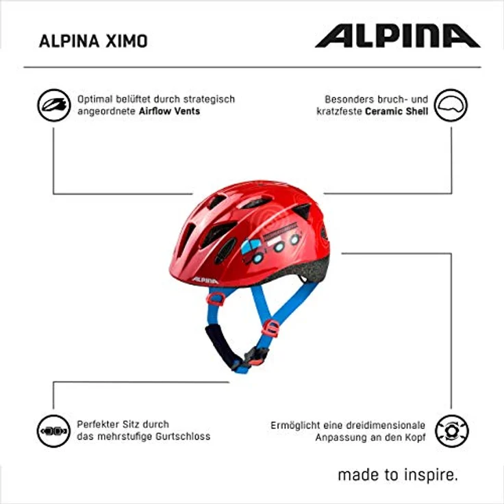Alpina Kids Ximo Firefighter, Größe 49 - 54 cm - Fahrradhelm, Farbe Rot – Bild 5