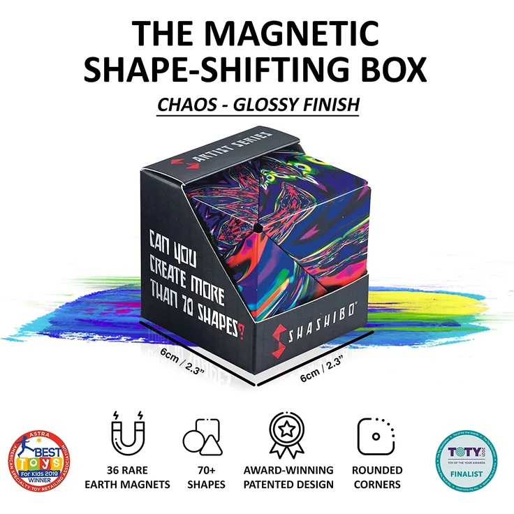 SHASHIBO Formwechsel Zauberwürfel - Preisgekrönt, Patentiert - Anti Stress Spielzeug - 36 Seltenerdmagnete - 3D Infinity Cube - Shashibo Magnetwürfel in Über 70 Formen Verwandelbar (Chaos) – Bild 2