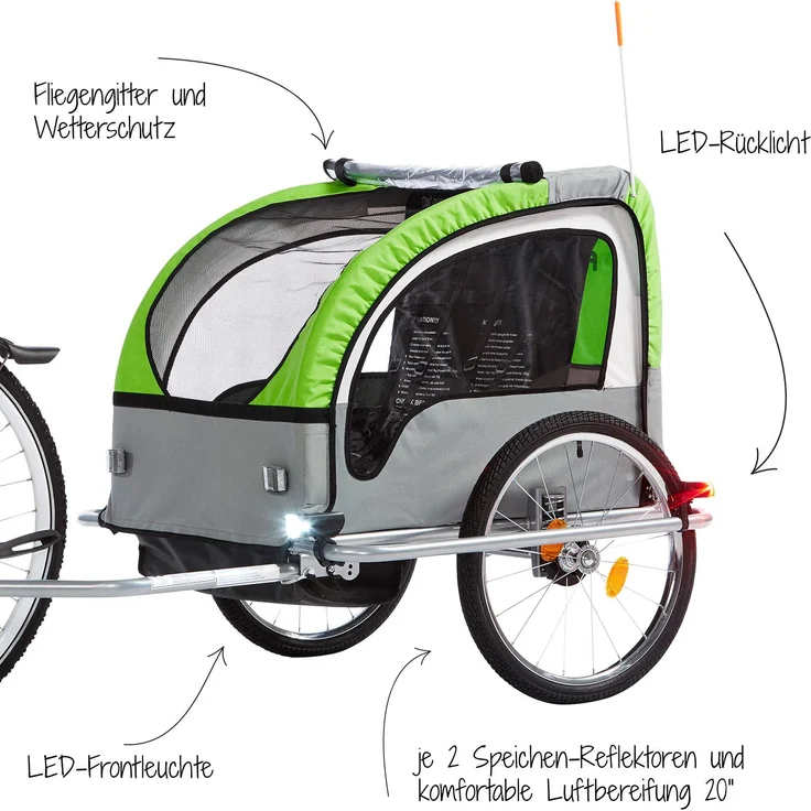 FISCHER Fahrrad 'Komfort' Kinder-Fahrradanhänger grün/grau – Bild 3