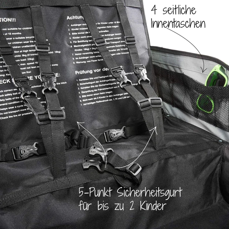 FISCHER Fahrrad 'Komfort' Kinder-Fahrradanhänger grün/grau – Bild 4