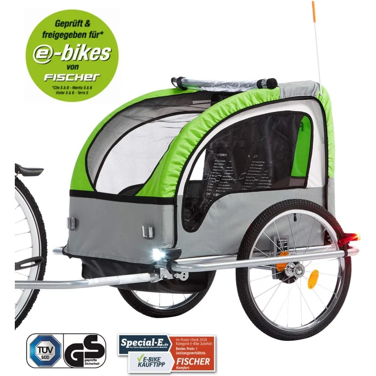 FISCHER Fahrrad 'Komfort' Kinder-Fahrradanhänger grün/grau – Bild 2