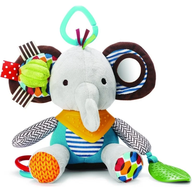 Skip Hop Bandana Buddies Aktivitätsspielzeug, Plüschtier für Babys und Kinder, mehrfarbig, Elefant – Bild 1