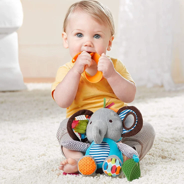 Skip Hop Bandana Buddies Aktivitätsspielzeug, Plüschtier für Babys und Kinder, mehrfarbig, Elefant – Bild 12