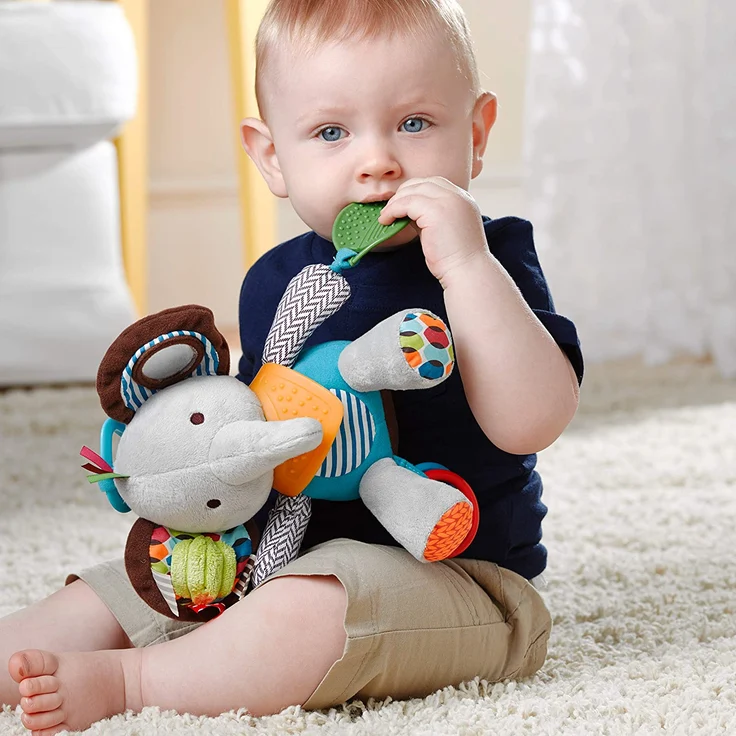 Skip Hop Bandana Buddies Aktivitätsspielzeug, Plüschtier für Babys und Kinder, mehrfarbig, Elefant – Bild 5