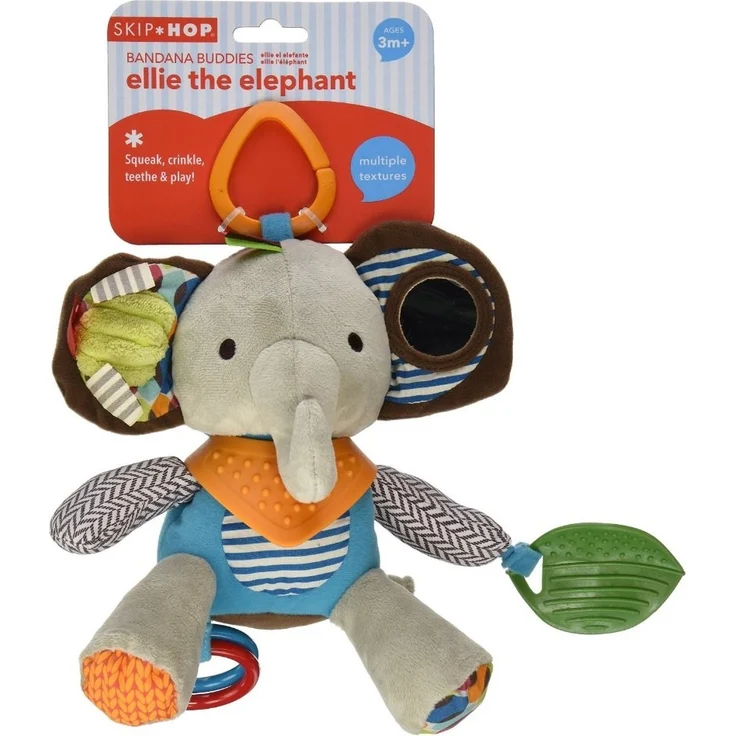 Skip Hop Bandana Buddies Aktivitätsspielzeug, Plüschtier für Babys und Kinder, mehrfarbig, Elefant – Bild 9