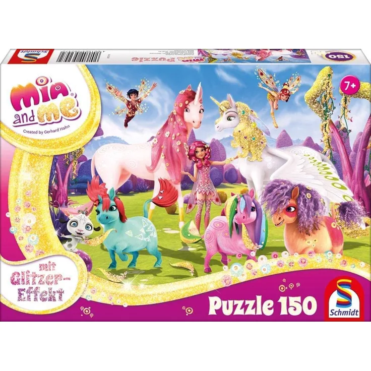 Schmidt Spiele Puzzle 56247 Mia & Me, Glitzerpuzzle, Ankunft der Pony-Einhörner, 150 Teile