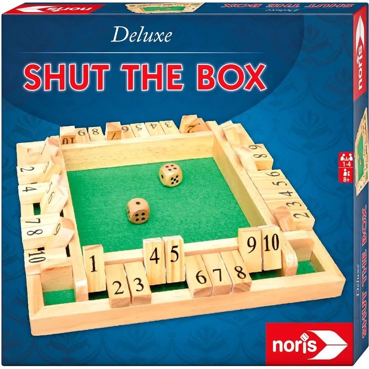 Noris 606108013 Deluxe Shut The Box - Das beliebte Würfelspiel aus Holz für 1 bis 4 Spieler ab 8 Jahren