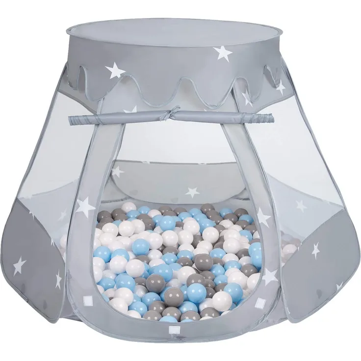 Selonis Baby Spielzelt Mit Plastikbällen Zelt 105X90cm/600 Stück Bälle Plastikkugel Kinder, Grau:Grau/Weiß/Babyblue