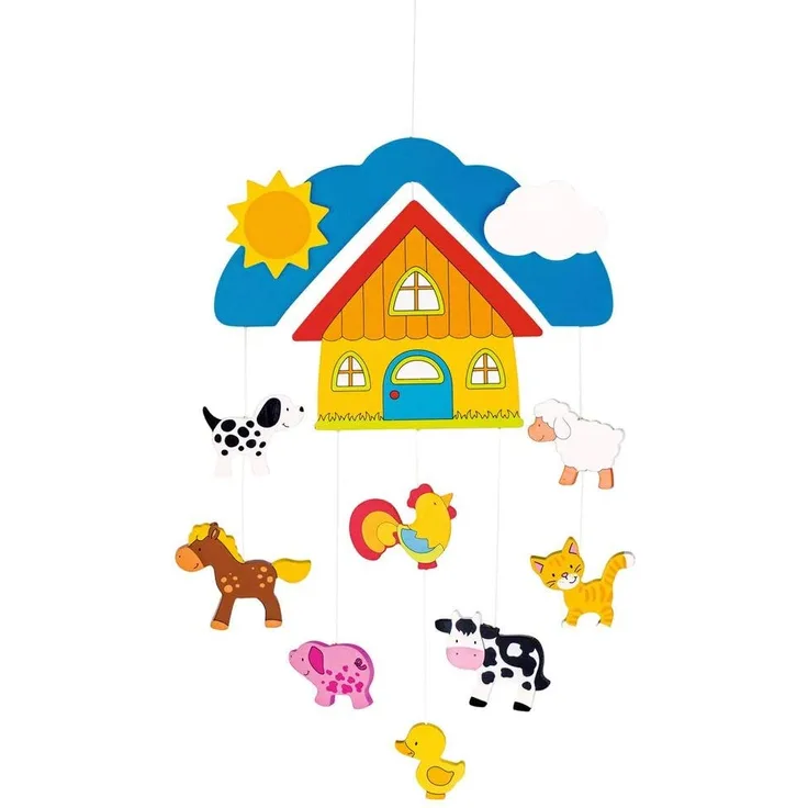 goki Mobile Farm (10-tlg.) - Baby-Spielzeug aus lackiertem Holz mit Bauernhof-Motiven - Hingucker fürs Kinderzimmer - ideal für Babys ab Geburt