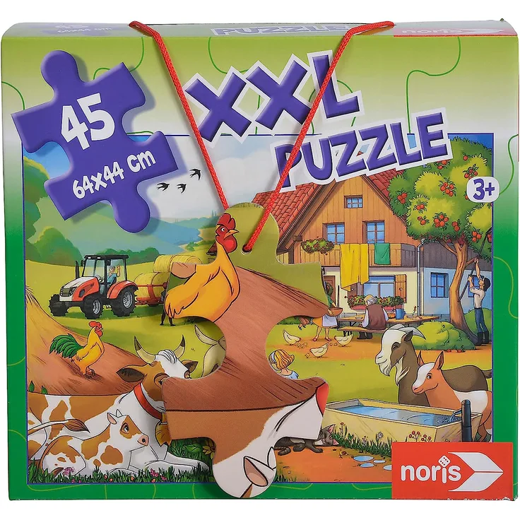 Noris 606031565 XXL Riesenpuzzle, Urlaub auf dem Bauernhof - mit 45 Teilen (Gesamtgröße: 64 x 44 cm) - für Kinder ab 3 Jahren