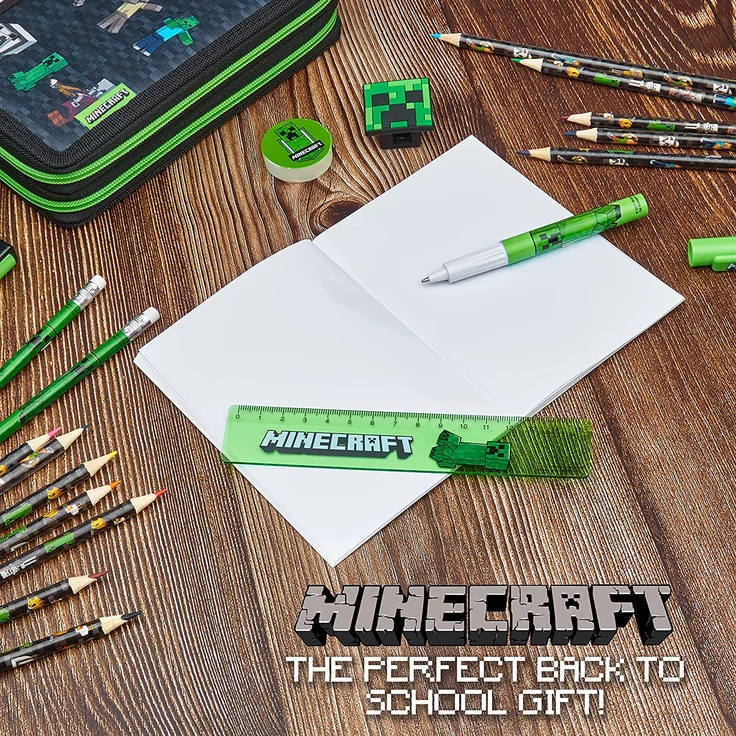 Minecraft Federmäppchen Junge Gefüllt, Federtasche Junge gefüllt mit Schreibwaren, 2 Fächer Pencil Case, Einschulung Junge – Bild 4
