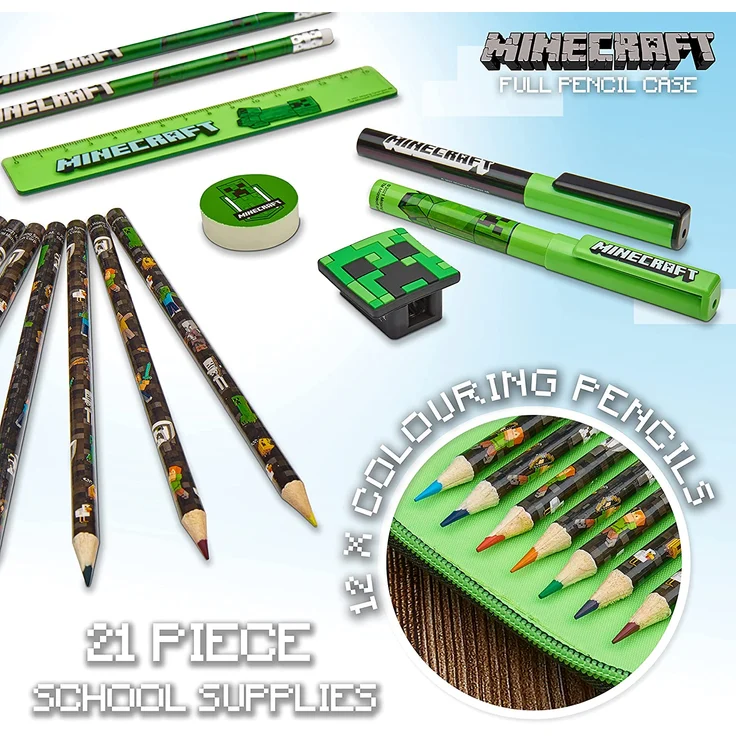Minecraft Federmäppchen Junge Gefüllt, Federtasche Junge gefüllt mit Schreibwaren, 2 Fächer Pencil Case, Einschulung Junge – Bild 5