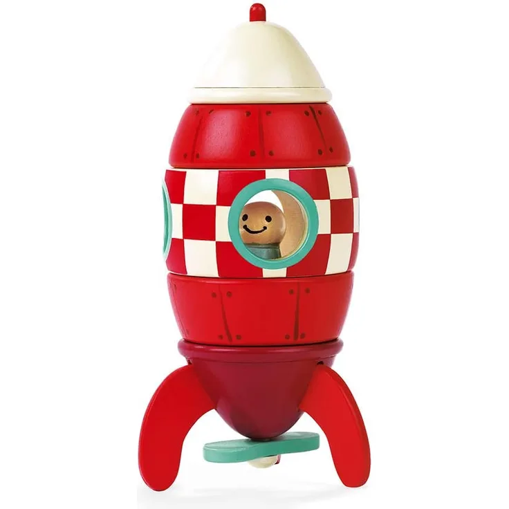 Janod - Magnetischer Bausatz Rakete 16cm Stapel Spiel Steckspiel Konstruktionsspiel