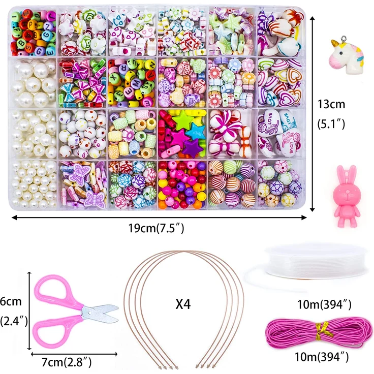 Perlen zum auffädeln kinder Schmuck Schnurset, DIY Freundschaftsarmbänder Halsketten Kunsthandwerks-Set für Mädchen Kinder, 24 Farben (perlen zum auffädeln) – Bild 4