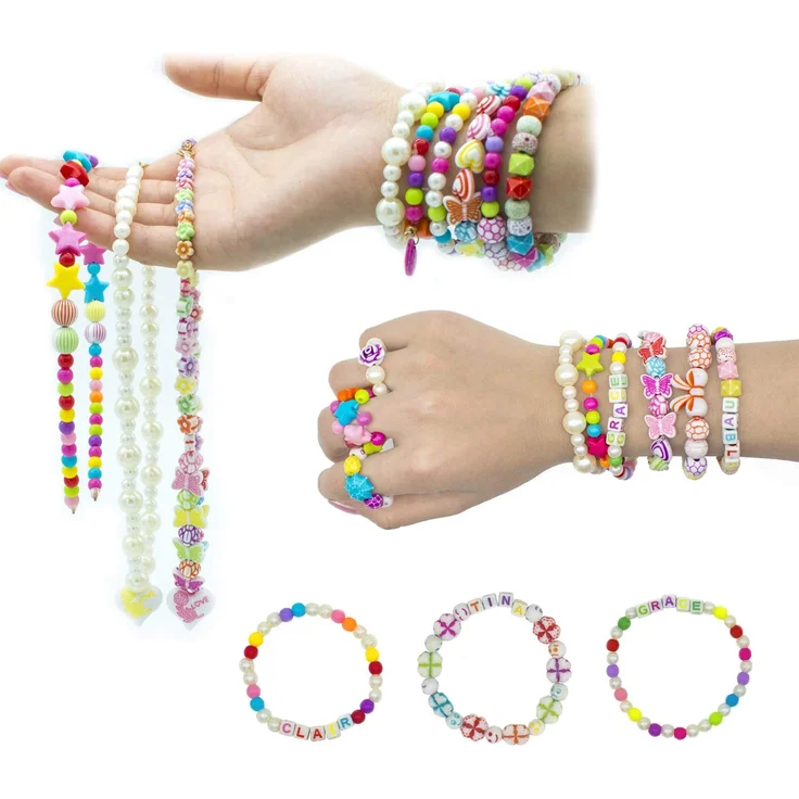 Perlen zum auffädeln kinder Schmuck Schnurset, DIY Freundschaftsarmbänder Halsketten Kunsthandwerks-Set für Mädchen Kinder, 24 Farben (perlen zum auffädeln) – Bild 5