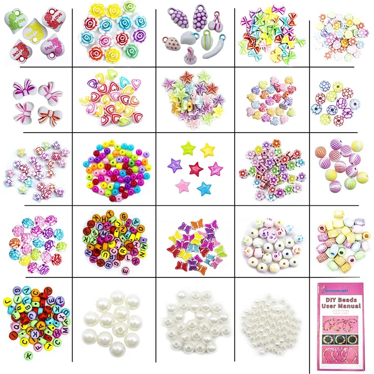 Perlen zum auffädeln kinder Schmuck Schnurset, DIY Freundschaftsarmbänder Halsketten Kunsthandwerks-Set für Mädchen Kinder, 24 Farben (perlen zum auffädeln) – Bild 2