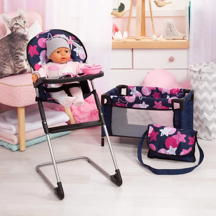 Puppenzubehör-Set Travel mit Reisebett und Hochstuhl (Blau-Pink) – Bild 7