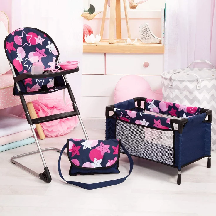 Puppenzubehör-Set Travel mit Reisebett und Hochstuhl (Blau-Pink) – Bild 6