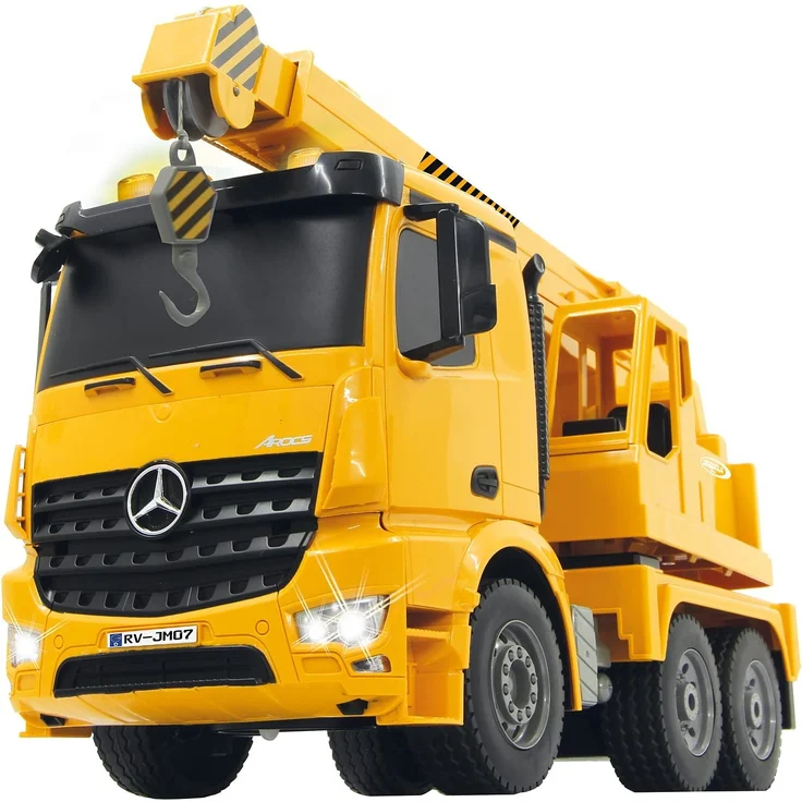 Jamara 404950 - Schwerlastkran Mercedes Arocs 1:20 2,4G – drehbarer und ausfahrbarer Kran, Seil heben / senken, realistischer Motorsound, Hupe, Rückfahrwarnsound, 4 Radantrieb,gelbe LED Signallichter – Bild 8